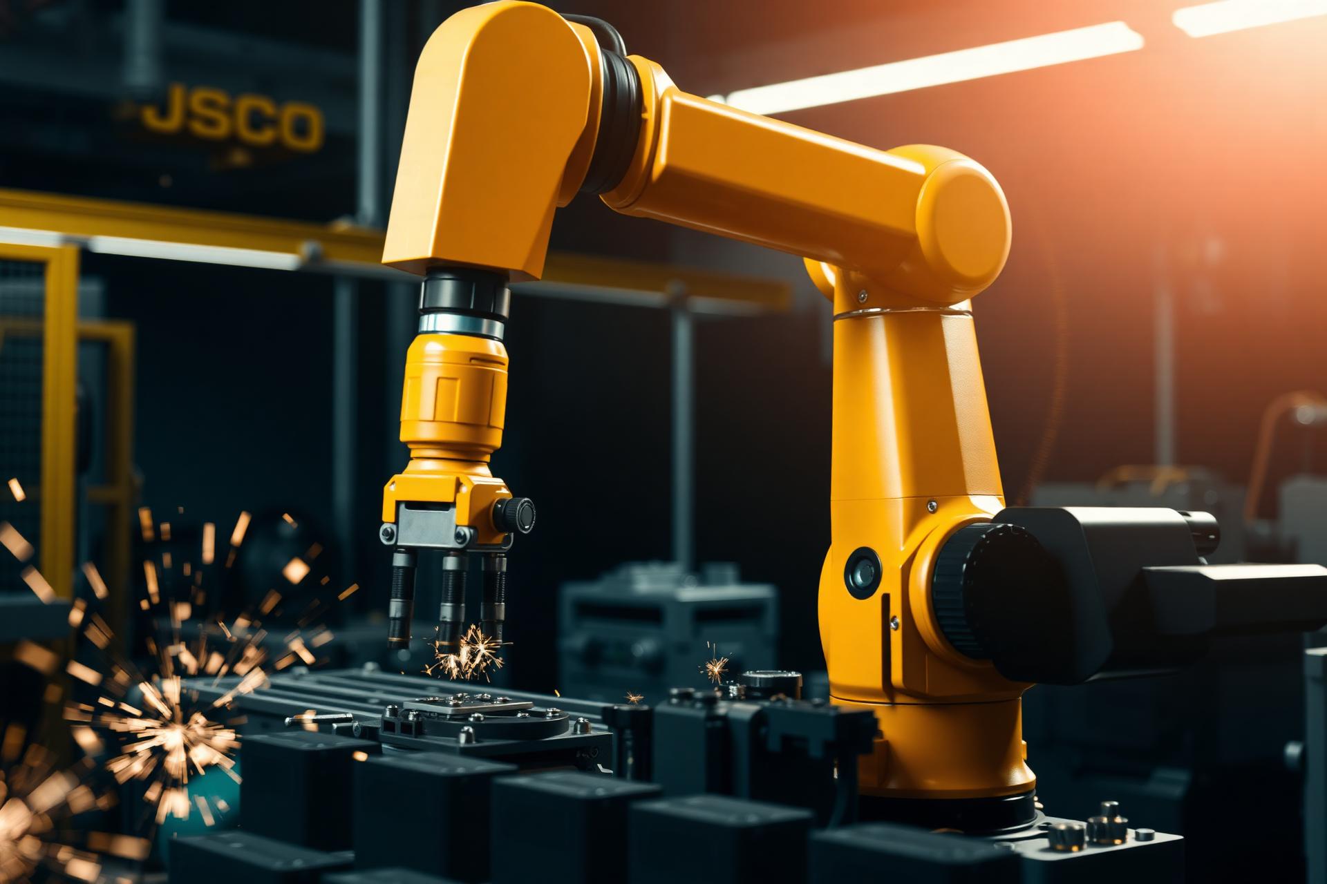Braccio robotico industriale in azione in un laboratorio di robotica condivisa